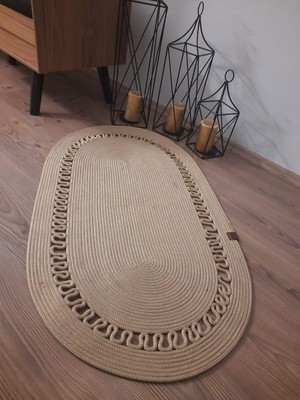  Milda 103 Jüt Hasırlı El Örgüsü Çift Taraflı Kilim Oval Jüt Halı