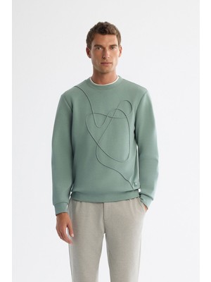 AVVA Erkek Mint Yeşil Bisiklet Yaka Pamuklu Baskılı Sweatshirt A42Y1247