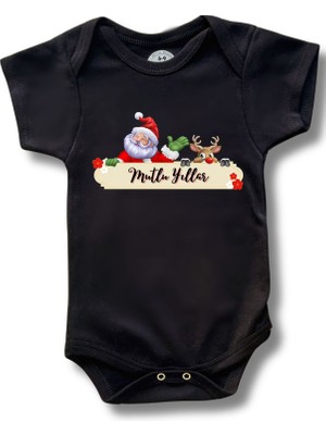 Betül Bebek Kısa Kollu Yılbaşı  Baskılı Organik Pamuk Çıtçıtlı Yeni Yıl Bebek Body&zıbın