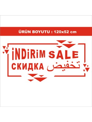 4 Dilde Mağaza Vitrin Indirim Yazısı Sticker 120X52 cm