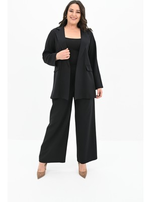 Koza Butik Kadın Büyük Beden Geniş Paça Ceket Pantolon Takım 9008-25