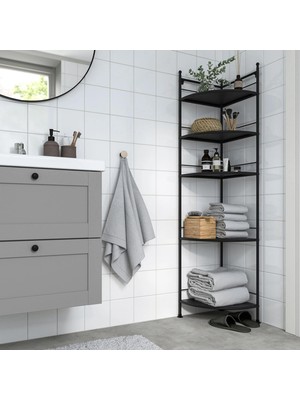 Banyo Raf Ünitesi, Siyah 35X156 cm Köşe Rafı Açık Raf