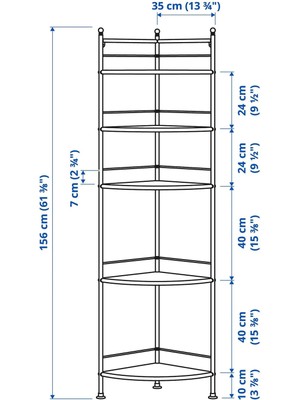 Banyo Raf Ünitesi, Siyah 35X156 cm Köşe Rafı Açık Raf