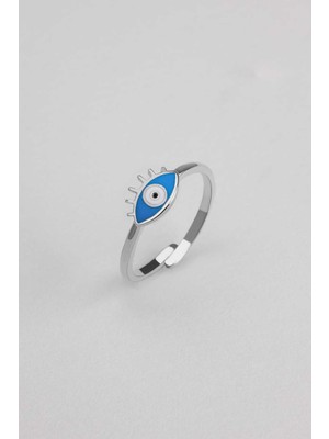 Gizemli Göz 18 Ayar Beyaz Altın Kaplama Mineli Gümüş Yüzük