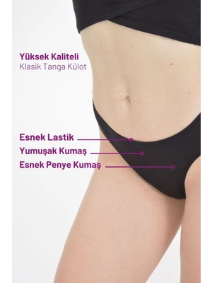 LadyMelex Tanga, Klasik Tanga, Siyah - Beyaz - Gri, 6 Adet Klasik Tanga