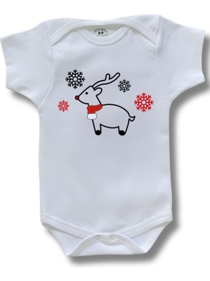 Betül Bebek Kısa Kollu Yılbaşı Baskılı Organik Pamuk Çıtçıtlı Yeni Yıl Bebek Body&zıbın