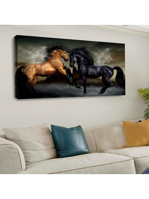 Zevahir Mobilya Dekorasyon 120 X 60 cm Kanvas Siyah Kahverengi At Tablo