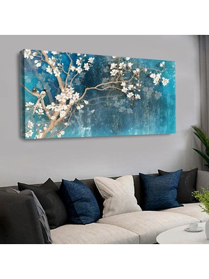 Zevahir Mobilya Dekorasyon 120 X 60 Cm Kanvas Beyaz Çiçek Tablo