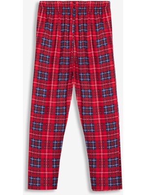 Elemge Yılbaşı Hediye Kutulu Pijama Altı Kışlık Flanel Süet Kumaş Esnek Regular Beli Lastikli Kırmızı Erkek Ekoseli Cepli İnce Eşofman