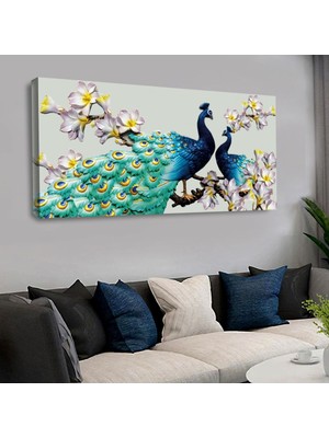 Zevahir Mobilya Dekorasyon 120x60cm Kanvas Tavus Kuşu Tablo