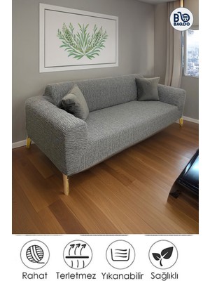 Baqdo Jakarlı Koltuk Örtüsü Kaliteli, Lastikli, Streç, Esnek, Çekyat, Kanepe Kılıfı Yıkanabilir 3lü (3 Kişilik)