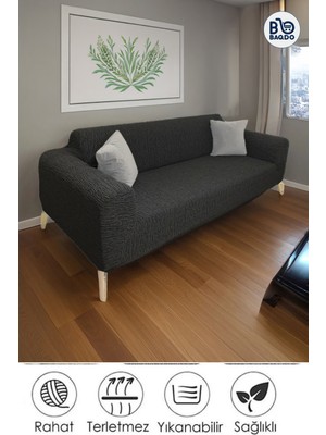 Baqdo Jakarlı Koltuk Örtüsü Kaliteli, Lastikli, Streç, Esnek, Çekyat, Kanepe Kılıfı Yıkanabilir 3lü (3 Kişilik)