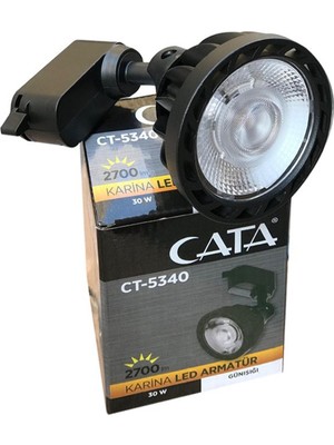 Cata CT-5314G 30W Karina LED Armatür Gün Işığı Beyaz Işık 3200K Ev Ofis Siyah Kasa Ray Spot Aydınlatma Lamba