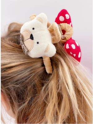 Büyük Peluş Pofuduk Ayıcık Puantiye Fiyonk Mandal Toka Yetişkin Çocuk Tokası