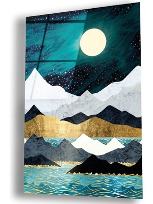 Zevahir Mobilya Dekorasyon Kırılmaz Cam Kolaj Çizim Dağ Manzara Tablo