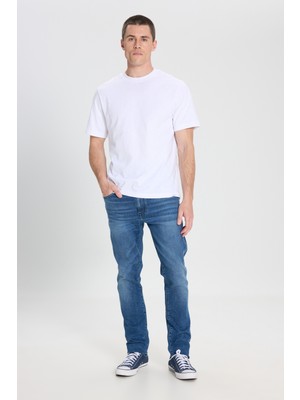 Slim Fit Dar Kesim Düşük Bel Normal Paça Larston Mavi Esnek Jean Denim Pantolon