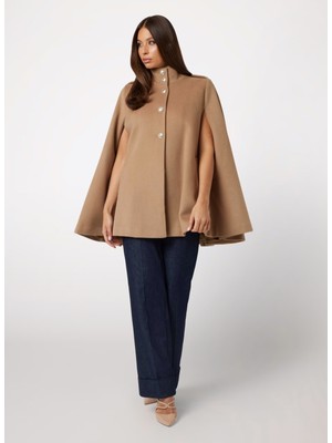 Guess Kahve Kadın Kaban Marlene Cape - Soft Mıxed Wool