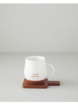English Home Hello New Day New Bone China Bardak Altlıklı Kupa 450 ml Beyaz