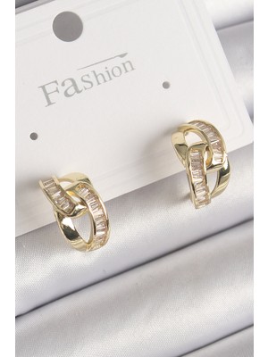 Callerrons Accessories Gold Renk Zirkon Taşlı Zincir Model Kadın Küpe - EBJ241214W29919