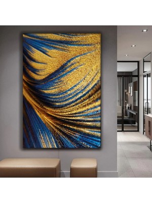 Zevahir Mobilya Dekorasyon Modern Mavi Altın Sarı Kanvas Tablo