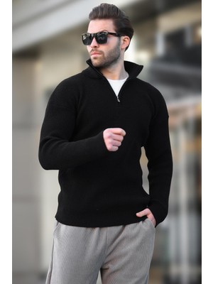 Siyah Fermuar Yaka Triko Erkek Kazak E7295