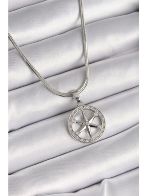 Clariss 316L Çelik Gümüş Renk Italyan Zincir Zirkon Taşlı Kutup Yıldız Model Kadın Kolye