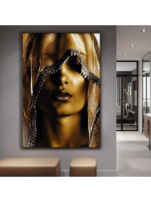 Zevahir Mobilya Dekorasyon Altın Kadın Modern Kanvas Tablo