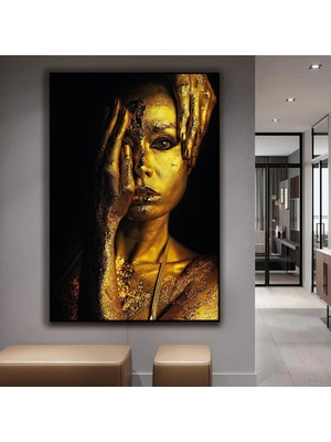 Zevahir Mobilya Dekorasyon Altın Kadın Modern Kanvas Tablo
