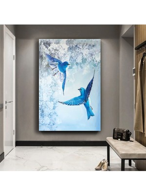 Zevahir Mobilya Dekorasyon Mavi Kırlangıç Kuşları Kanvas Tablo