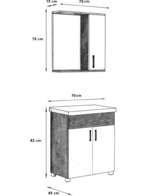 Mdf 70LIK Banyo Dolabı Alt - Üst ve Hilton Lavabo 70 cm