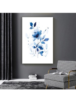 Zevahir Mobilya Dekorasyon Kolaj Çizim Mavi Çiçek Kanvas Tablo