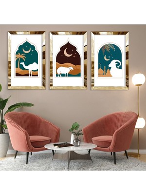 Zevahir Mobilya Dekorasyon Kurban Temalı Gold Pleksi Kenar 3'lü Mdf Tablo