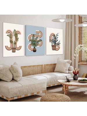 Minimalist Çiçek Soyut Desen 3'lü Kanvas Tablo