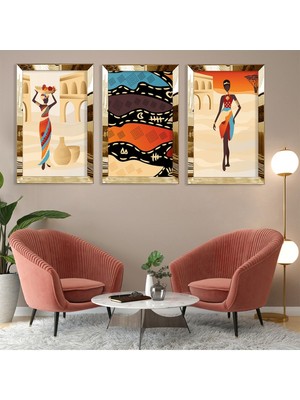 Zevahir Mobilya Dekorasyon Mısır Medeniyeti Soyut Desen Gold Pleksi Kenar 3'lü Mdf Tablo