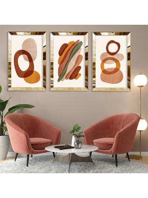 Zevahir Mobilya Dekorasyon Minimalist Soyut Desen Gümüş Pleksi Kenar 3'lü Mdf Tablo