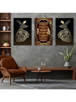 Mevlana'nın Yedi Öğüdü 3'lü Mdf Tablo Set