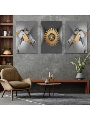 Minimalist Soyut Desen 3'lü Mdf Tablo Set