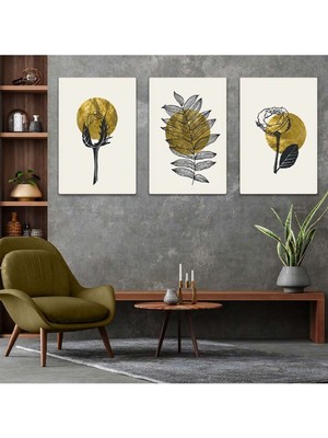 Soyut Desen 3'lü Mdf Tablo Set