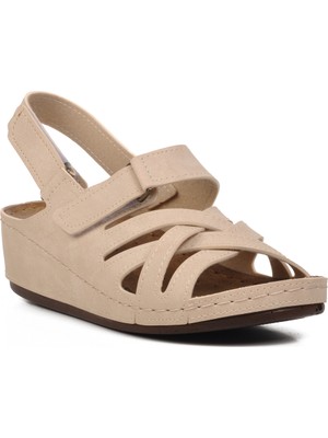 Ayakmod  Bej Kadın Düz Sandalet
