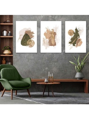 Soyut Desen Şekiller 3'lü Mdf Tablo Set