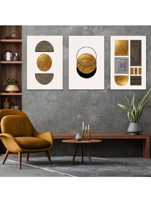 Soyut Desen 3'lü Mdf Tablo Set