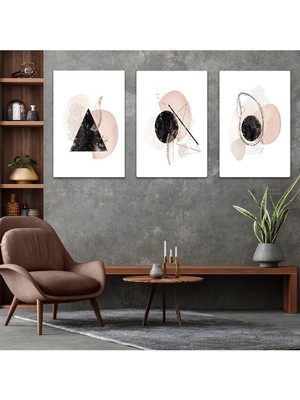 Soyut Desen Şekiller 3'lü Mdf Tablo Set
