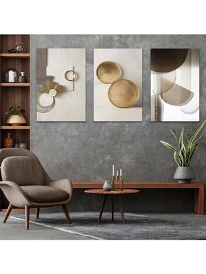 Soyut Desen 3'lü Mdf Tablo Set