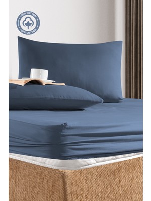 Cemeteks Firuze %100 Pamuk Doğal Tek Kişilik Ranforce Kumaş Lastikli Çarşaf + Yastık Kılıfı Seti /100X200/120X200/ 30CM Yükseklik