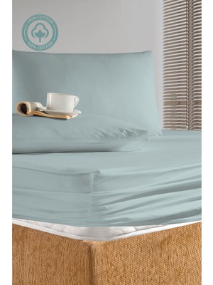 Cemeteks Firuze %100 Pamuk Doğal Tek Kişilik Ranforce Kumaş Lastikli Çarşaf + Yastık Kılıfı Seti /100X200/120X200/ 30CM Yükseklik