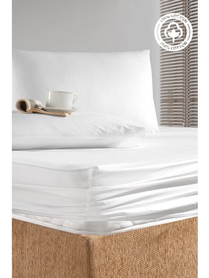 Cemeteks Firuze %100 Pamuk Doğal Tek Kişilik Ranforce Kumaş Lastikli Çarşaf + Yastık Kılıfı Seti /100X200/120X200/ 30CM Yükseklik