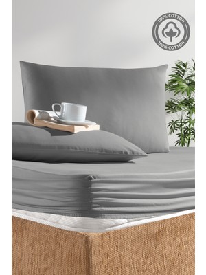 Cemeteks Firuze %100 Pamuk Doğal Tek Kişilik Ranforce Kumaş Lastikli Çarşaf + Yastık Kılıfı Seti /100X200/120X200/ 30CM Yükseklik