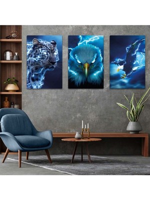Güçlü Hayvanlar 3'lü Mdf Tablo Set