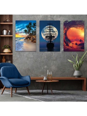 Dolunay Gemi 3'lü Mdf Tablo Set