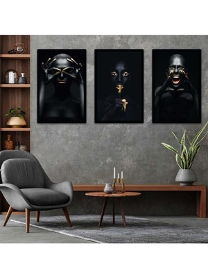 Siyahi Kadınlar 3'lü Mdf Tablo Set